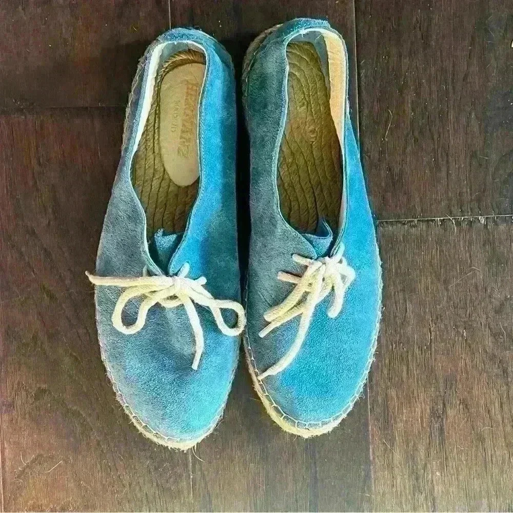 Blue suede women’s lace up espadrilles from Spain EUR size 41, US size 9.5